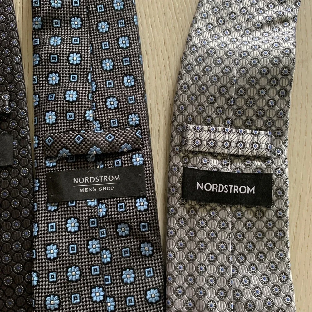 Nordstrom Mens Silk Necktie Lot 4 Blue Silver Grey Geometric Plaid Floral Ties